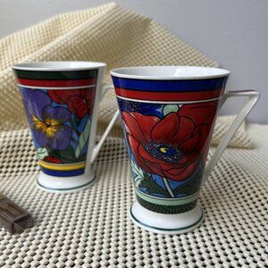 Walled Garden 2 Mugs by Wren England Flowers Poppies Violets